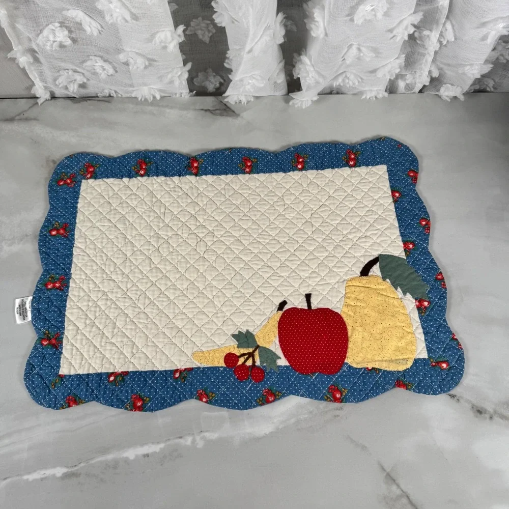 Set of 6 Vintage Quilted‎ Fruit Placemats Polka Dot Appliqué Apple Pear Cherry